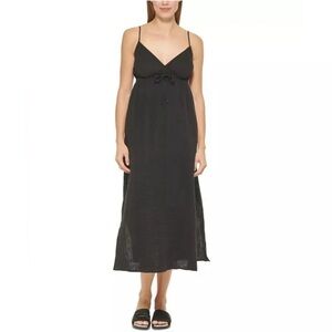 DKNY Women's V Neck Front Tie Maxi Dress Cover Up Swimsuit black M